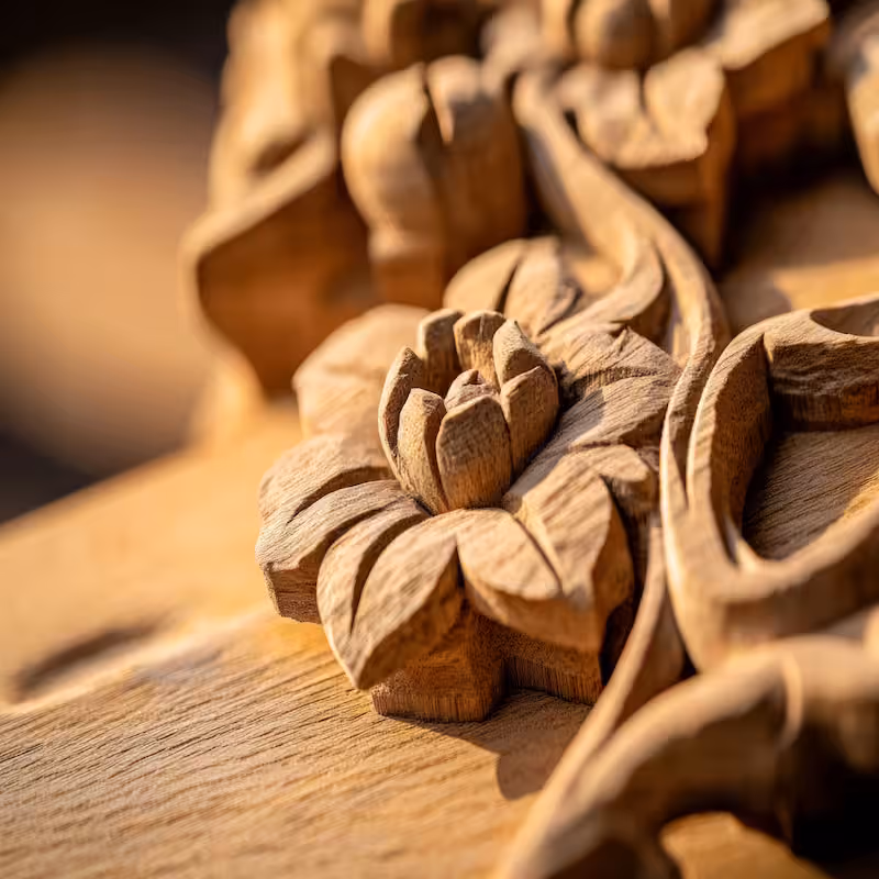 Intricate wood carving floral design