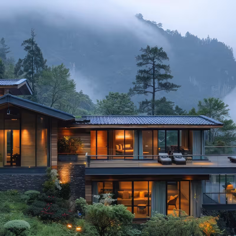 Home on a foggy hill